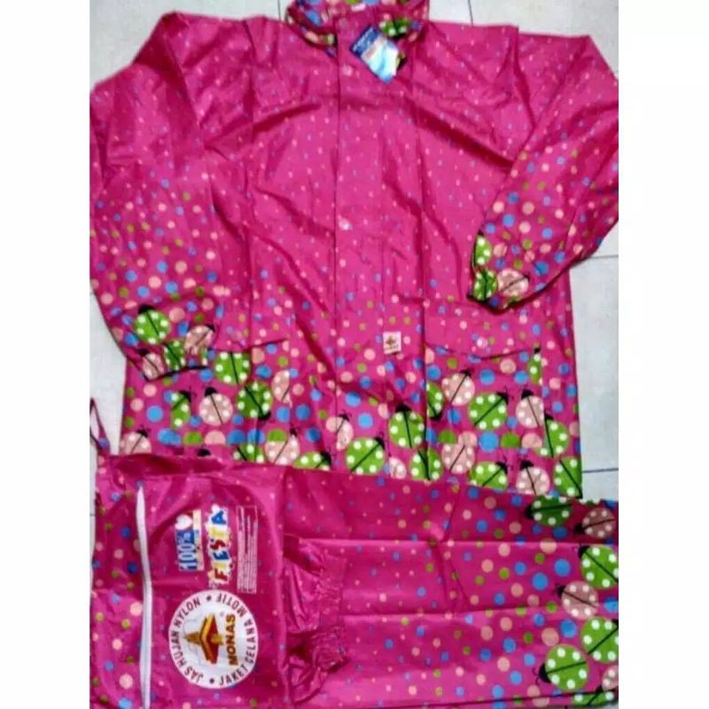 Jas Hujan Polkadot Nylon Parasut Fiesta Monas / Jas Hujan Wanita / Jas Hujan Motif Bagus Laris Laku