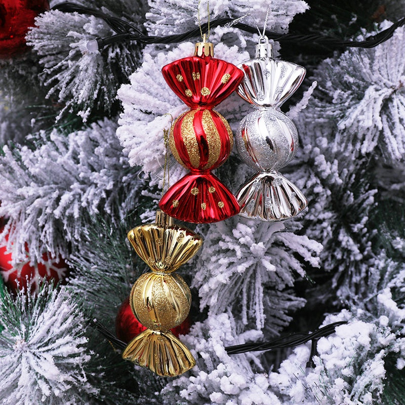 5pcs / Kotak Liontin Bola Permen Warna-Warni Untuk Dekorasi Pohon Natal