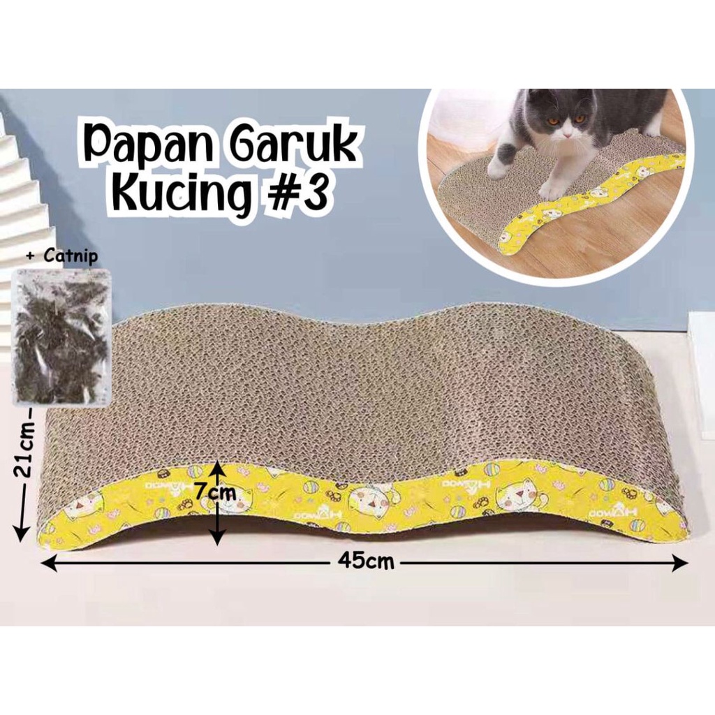 Papan Garukan Kucing MODEL LENGKUNG W/ #3 / Cakar Kucing Cat Scratch Garukan Kucing