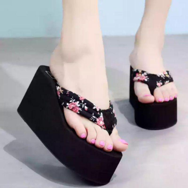 Sandal Wedges Spon Jepit BALOK BUNGA