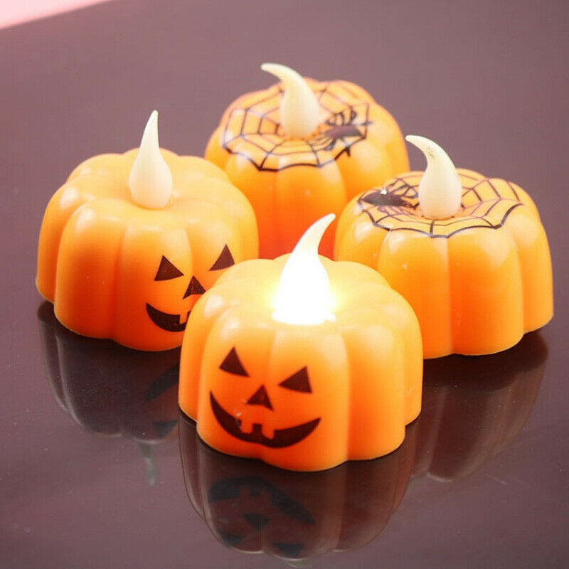 1pc Lampu Lilin LED Elektronik Bentuk Labu Warna Warm White Untuk Dekorasi Halloween