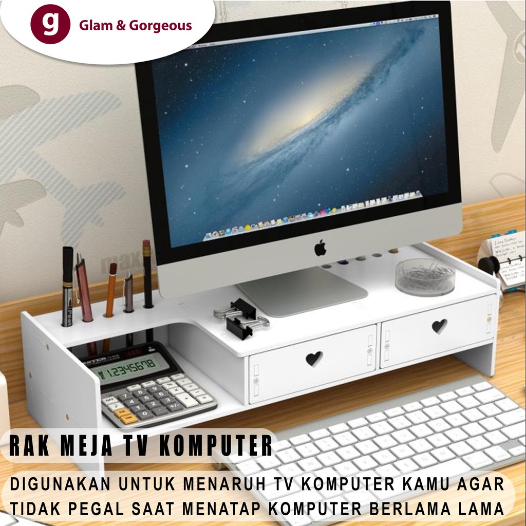 Meja Laptop Portable Rak Minimalis Kayu Dekstop Penyimpanan DC022