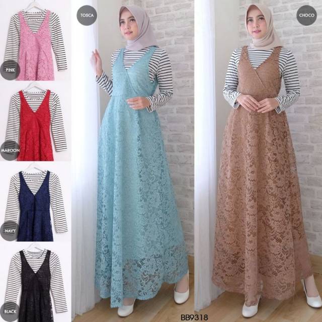 OVERALL SET BROCADE LUNA FIT TO L Gamis Wanita Terbaru Realpict Brukat Cantik Baju Remaja Pesta