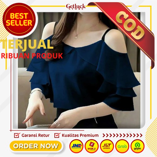 PROMO Blouse wanita polos sabrina murah import blus cewek kekinian korea baju atasan COD SR513