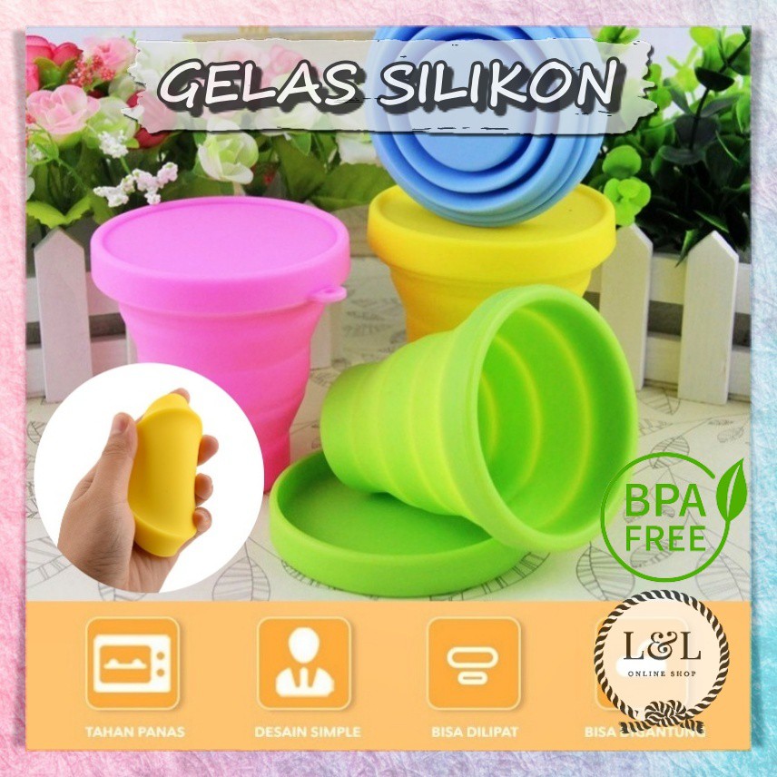 Cangkir Gelas Lipat Tarik Tempat Wadah Minum Silikon Anti Pecah Portable Travel Silicone Folding Cup