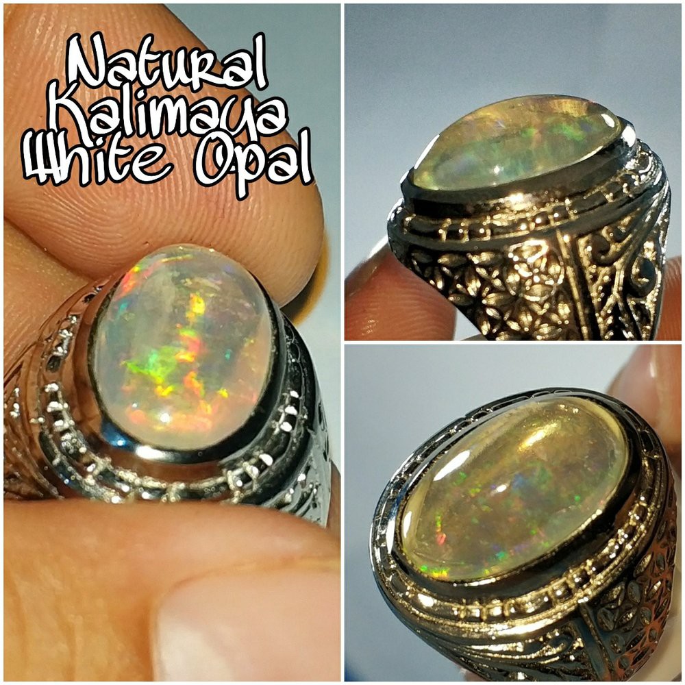 CINCIN BATU AKIK PERMATA NATURAL KALIMAYA KRISTAL WHITE OPAL