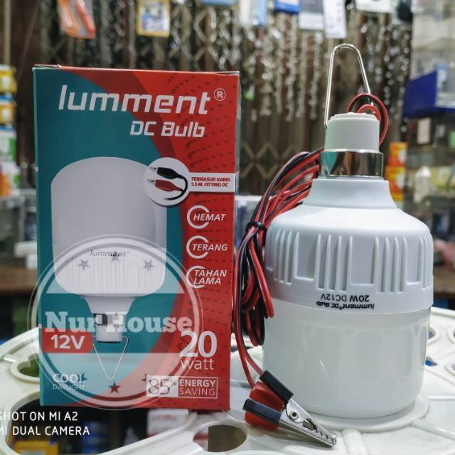 lampu led aki dc 12 volt 20 watt dengan kabel 1.5 meter lumment lampu led emergency aki accu 12 volt