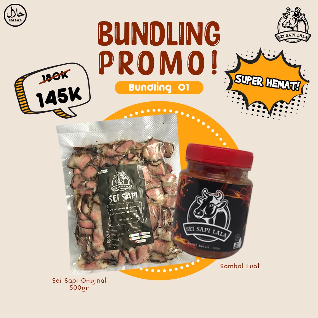 

Sei Sapi Lala Promo Bundling 01 - Sei Sapi Original 500gr + Sambal Luat 180gr