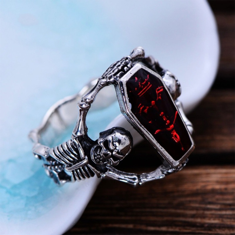 Cincin Desain Tengkorak Bahan Alloy Gaya Hip hop Untuk Pria Dan Wanita