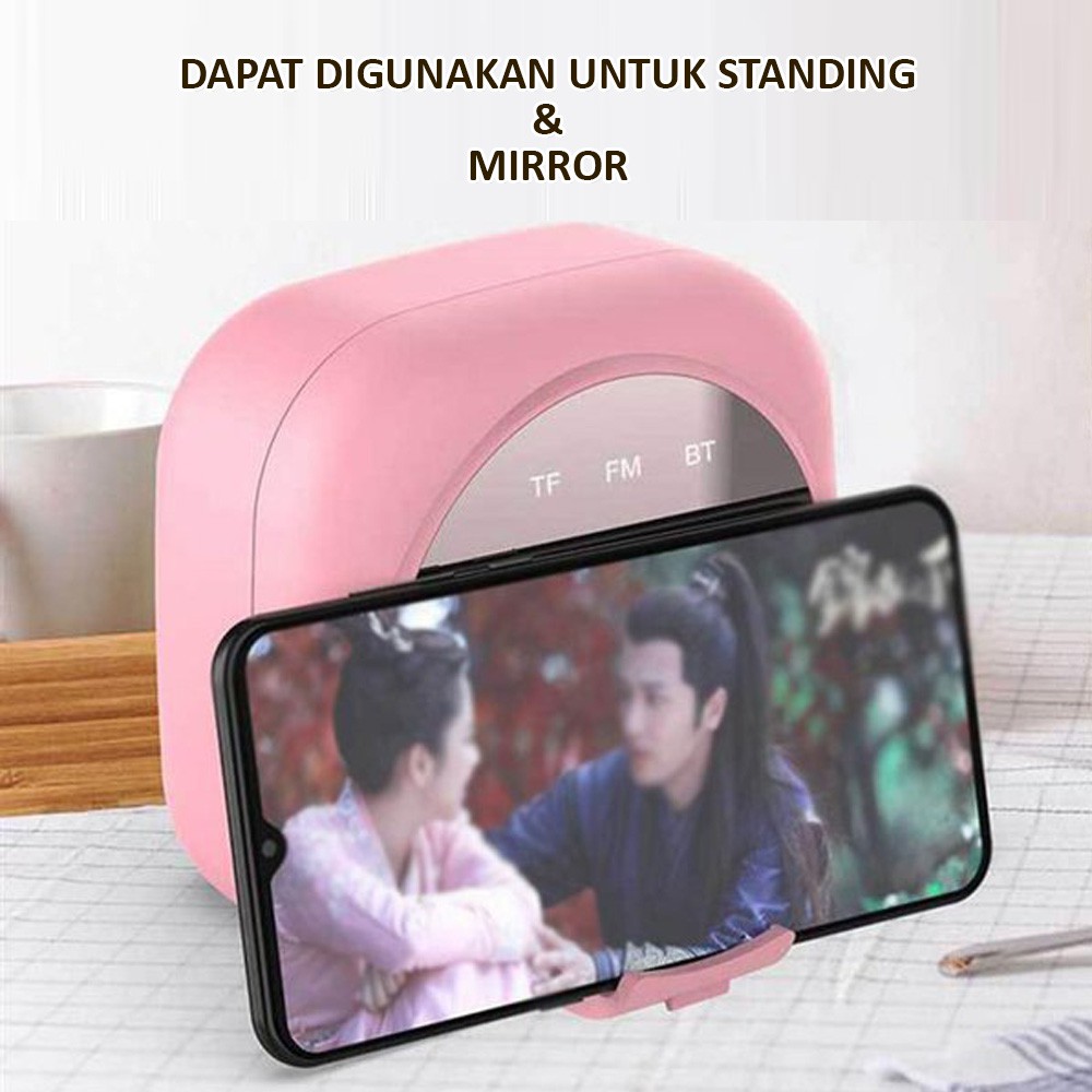 Termurah Speaker Wireless digital clock alam Mirror standing hp, Q12 Waterproof BTS - 06 Bluetooth