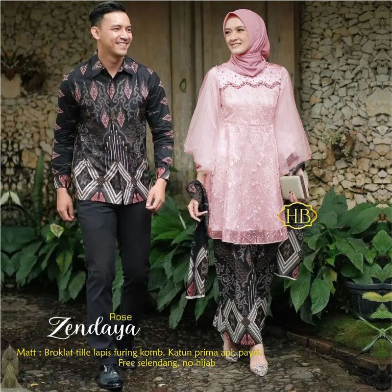 ZENDAYA COUPLE KEMEJA SET KEBAYA TUNIK BROKAT TILLE MODERN MODIS WARNAA ROSE PINK GREY SILVER ABU LA