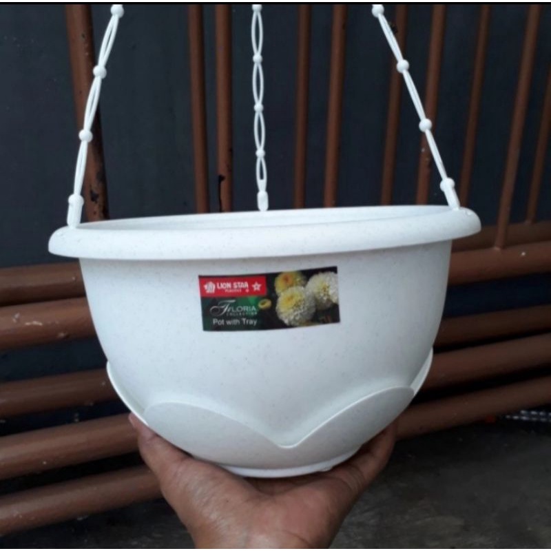 pot gantung lion star 7 putih, pot gantung putih, mewah