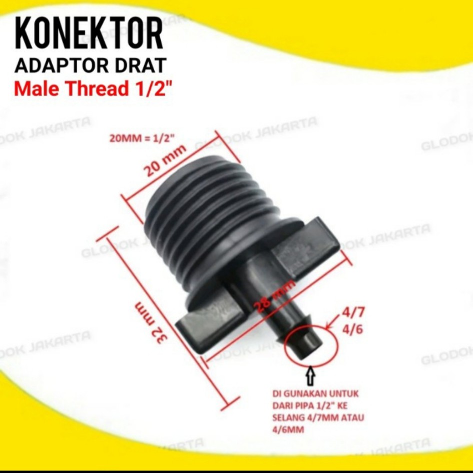 Adapter Male Thread Pipa 1/2&quot; Reducer Ke Selang PE 6mm / 7mm