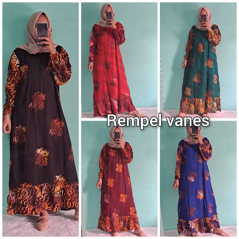 Daster batik cap lengan panjang longdress rempel susun