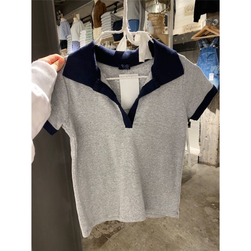 Brandy Melville situs resmi warna-blocking polo shirt pendek olahraga top bm gaya warna kontras leng