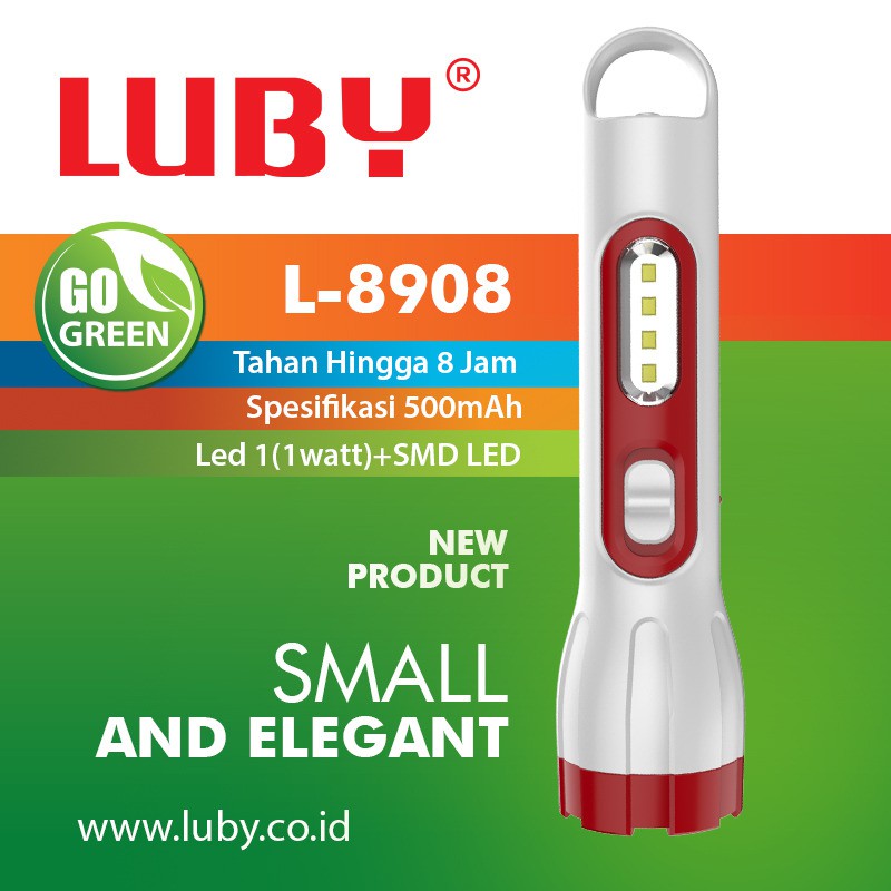 Luby Lampu Senter LED Super Terang L-8908 1W + 3W COB Light LED Rechargeable 8 Hours