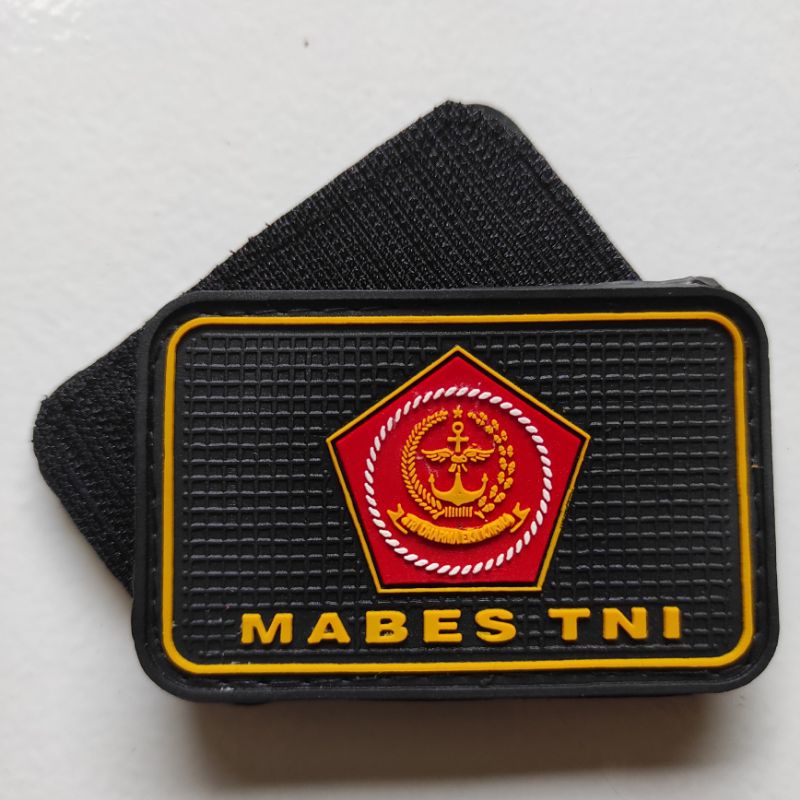 patch rubber logo mabes tni kotak lis kuning/tempelan emblem karet velcro