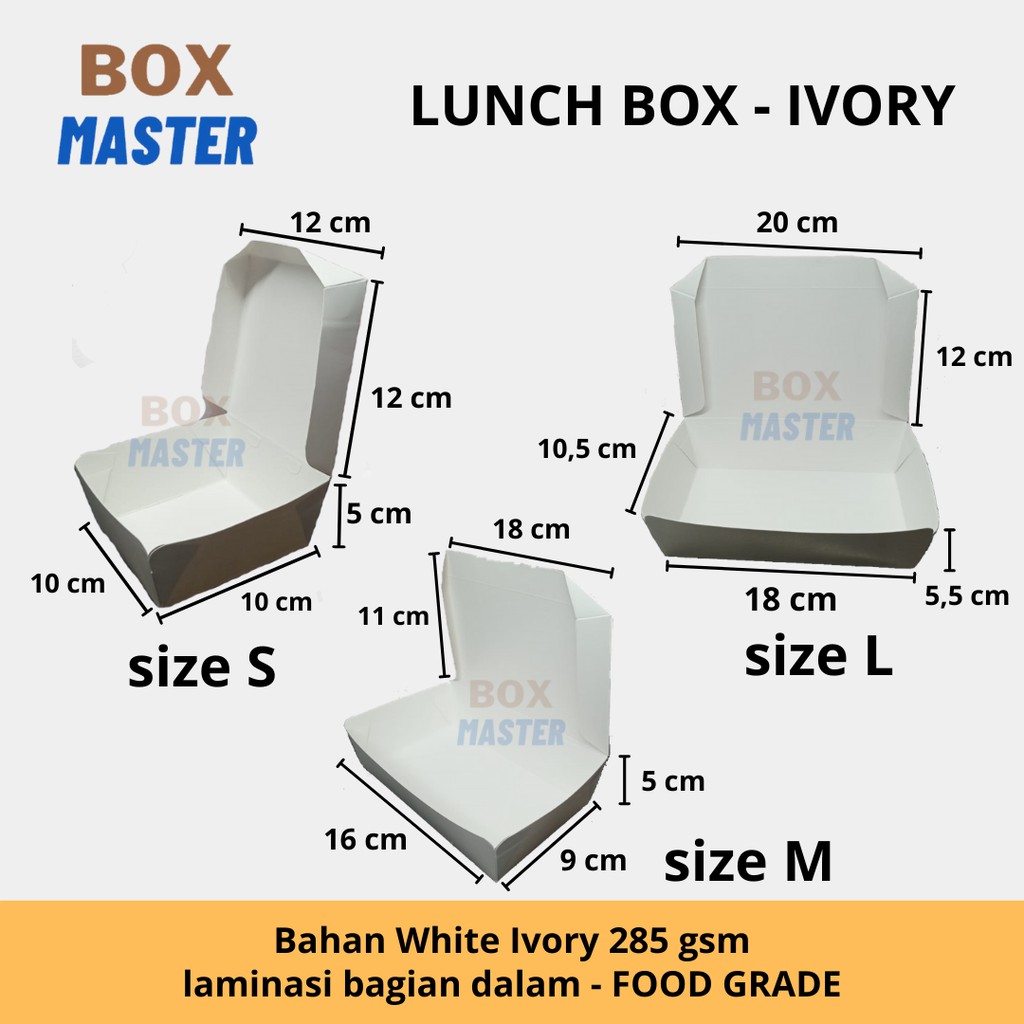 Paper Lunch Box Ivory Kotak Kemasan Makanan Food Grade Dus Putih Ukuran S M L