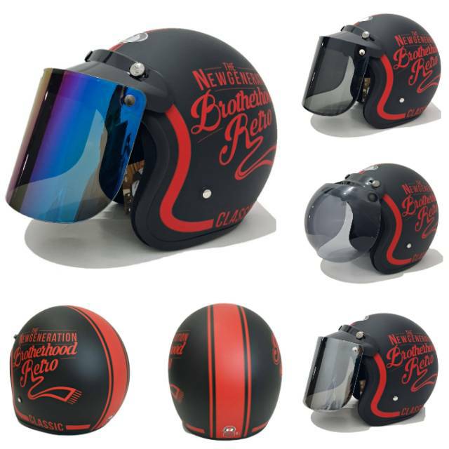 Helm Bogo Jpn Brotherhood Retro Classic Hitam/merah Dof