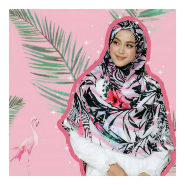 Hijab pashmina katun turki premium with tassel motif bunga zebra