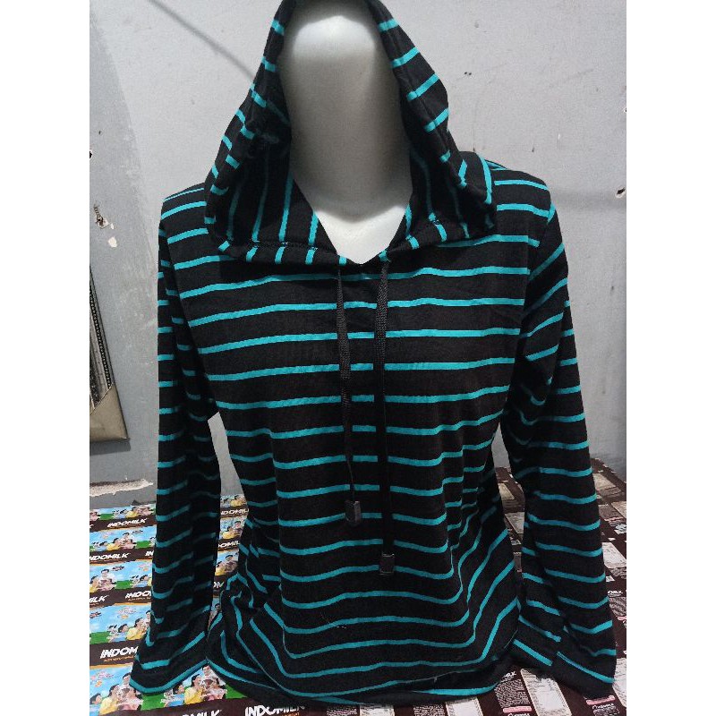 kaos hoodie hitam tosca kecil lengan panjang size S-5XL