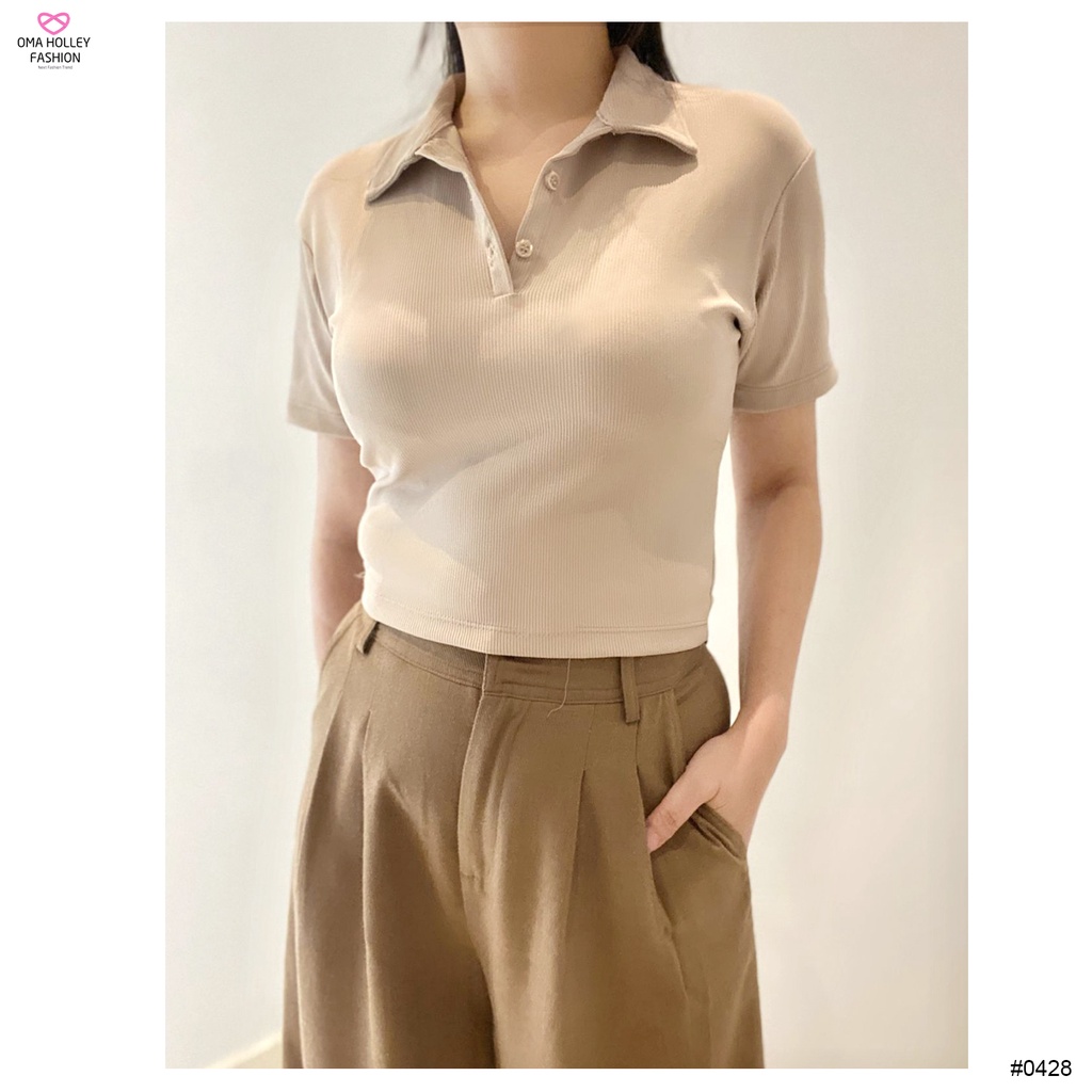 (COD) OH Fashion Syla Polo Crop Tee Lengan Pendek #0428