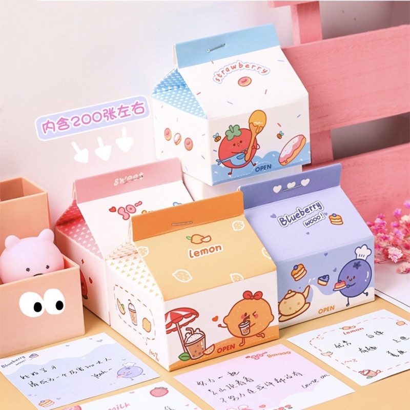 

EMMALAND || 200 Lembar Notepad Kertas Memo Portable Unik Milk Box Fruit Kemasan Susu Cute Aesthetic Untuk Sekolah / Kantor