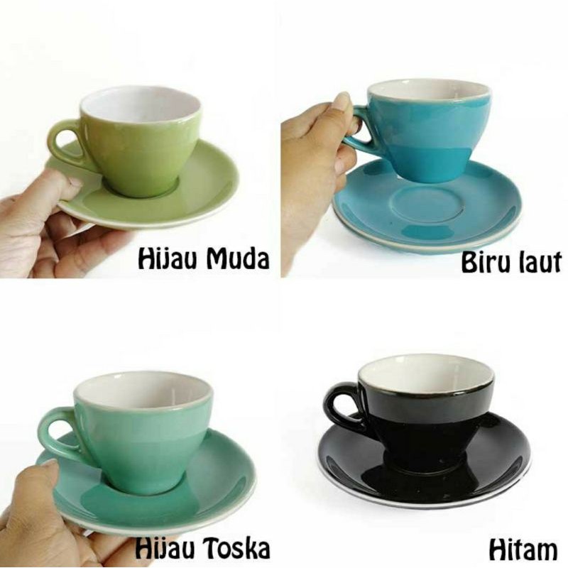 Cangkir Kopi 200ml Cappucino Coffee Latte Teacup Keramik Cup Saucer CS200 Warna