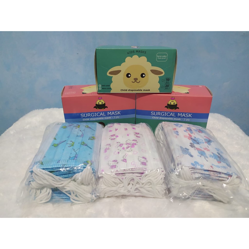 Masker Anak 3ply karakter Disposable Mask Kids Earloop Isi 50 Pcs