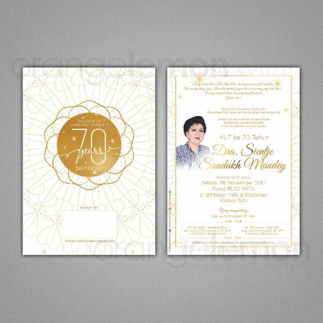 Jual Undangan Ulang Tahun ke 70 tema White dengan Gold Ornament