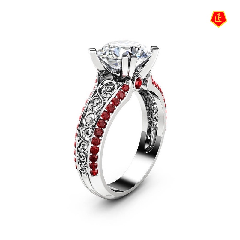 [Ready Stock]Ruby Hollow Flower Ring Micro-Inlaid 14K Gold Sapphire