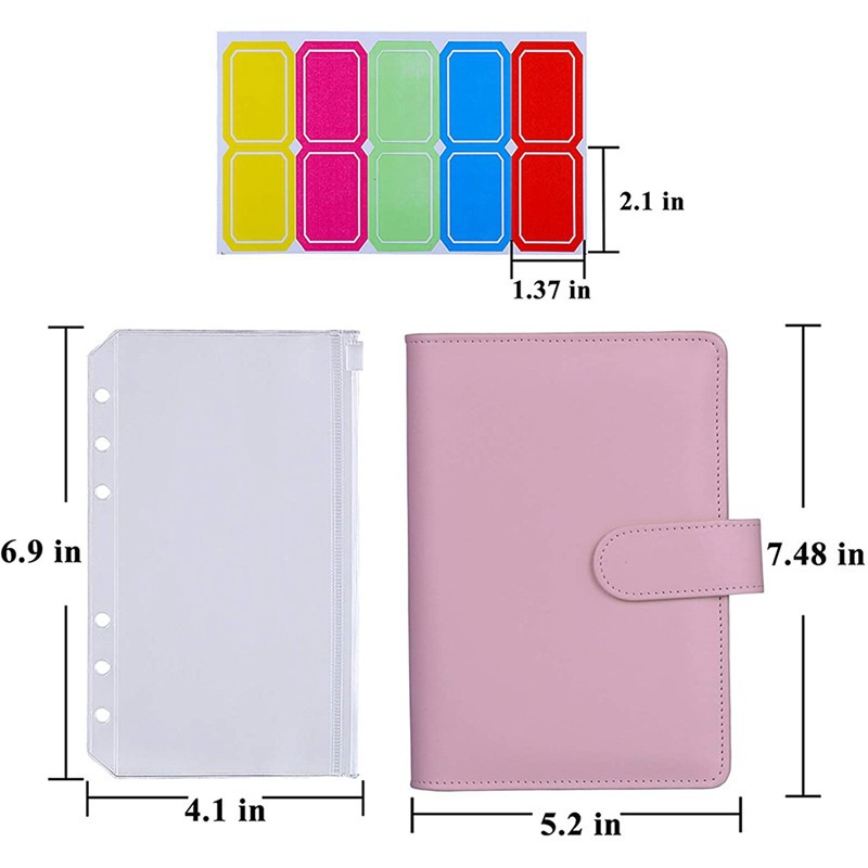 A6 Binder Budget Planner Notebook Binder Set Penyimpanan Tagihan Amplop Uang Tunai dengan 12pcs 6 Lubang Ritsleting Folder 20pcs Label Gratis