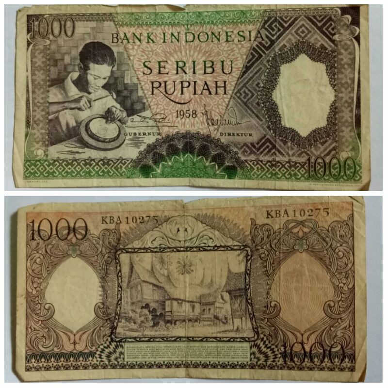 preloved uang kuno 1000 rupiah tahun 1958