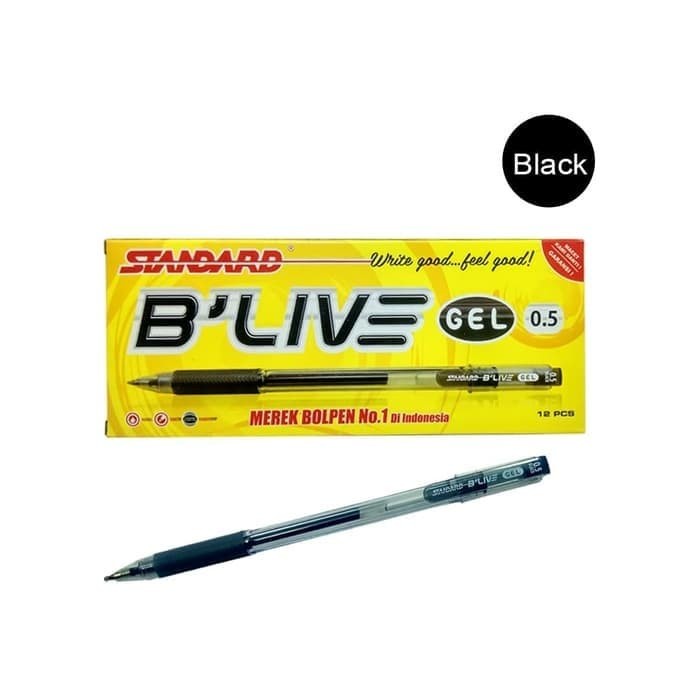 Bolpen Blive Gel 0,5 Standard : - Tinta Warna Hitam, Gel