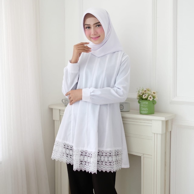  Baju  atasan tunik  premium modern tunic putih kekinian  