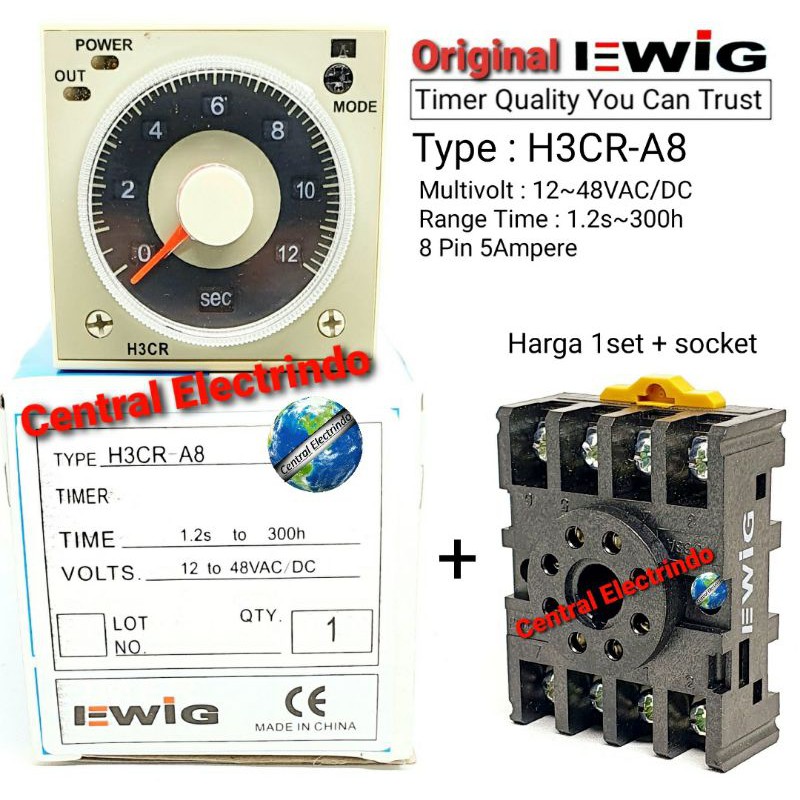 Timer H3CR-A8 Multivolt 12V~48VAC/24V~48VAC EWIG + Socket 8Pin EWIG.