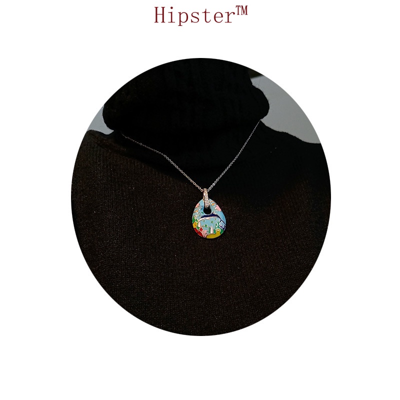 Cute Funny Personality Cartoon Dolphin Paradise Colorful Enamel Pendant Necklace