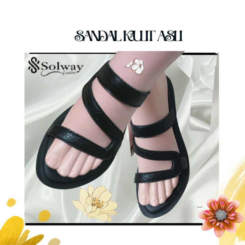 sandal kulit asli wanita tali simple style SW003 Solway