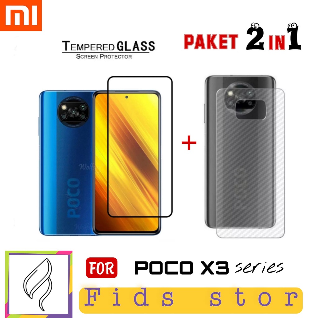 PROMO 2in1 Tempered Glass XIAOMI POCO X3/ POCO X3 Pro/ X3 NFC TG Layar FULL COVER Black Free GarSkin