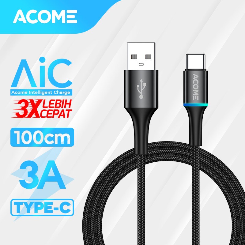 ACOME KABEL DATA 100CM COLORFUL LED FAST CHARGING 3A TYPE-C AOC-010