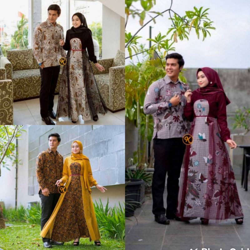 Gamis Brukat Gamis Batik Couple Tille Mutiara Mix Maxmara Premium High Quality Gamis Batik Couple, B