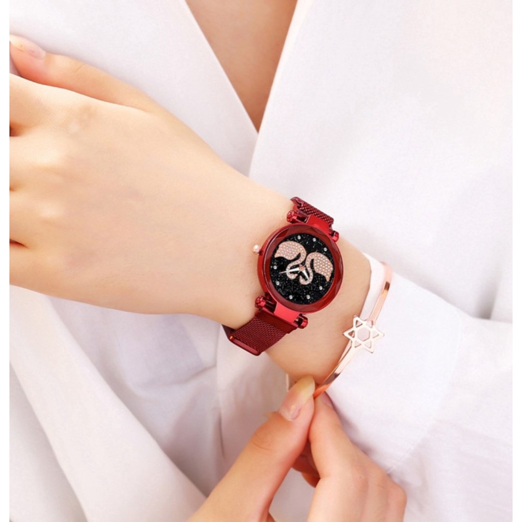 Jam Tangan Magnet Angsa TWO SWAN + FREE BOX &amp; BATERE CADANGAN Korea Fashion Women's Wrist Mesh Watch