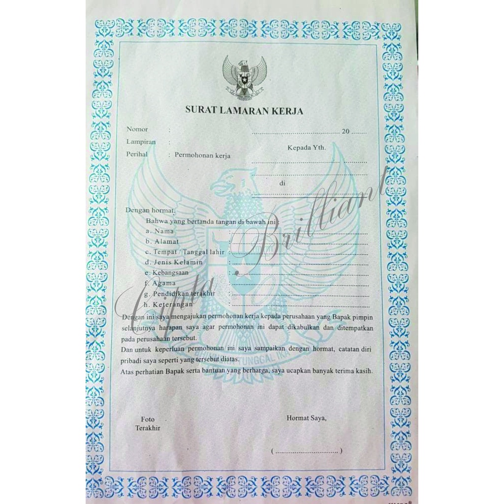 

Blangko Surat Lamaran Kerja/Kertas Form Surat Lamaran Pekerjaan FOLIO