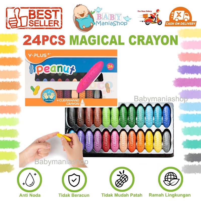 

mg Magical Crayon 12 pcs 24 pcs Crayons Bayi Anak Peanut Yplus UK Mudah Dihapus Tidak Mengotori