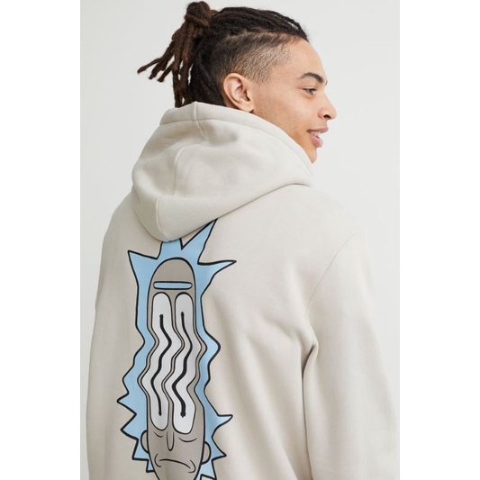 Hoodie HM Rick And Morty Putih Beige Hnm White Pria Wanita Full Tag Free Paper Bag