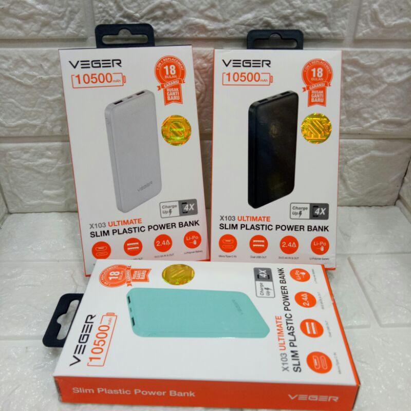 Power Bank VEGER X103 Ultimate Slim2.4A 10500 MAh ORIGINAL