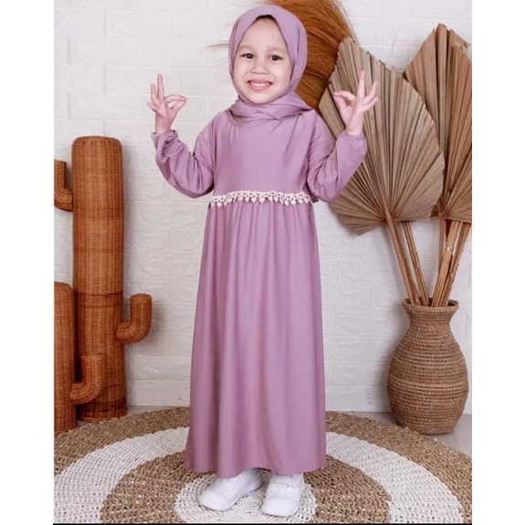 Gamis anak ''AQILLA'' plus jilbab 3-12 thn // baju muslim anak