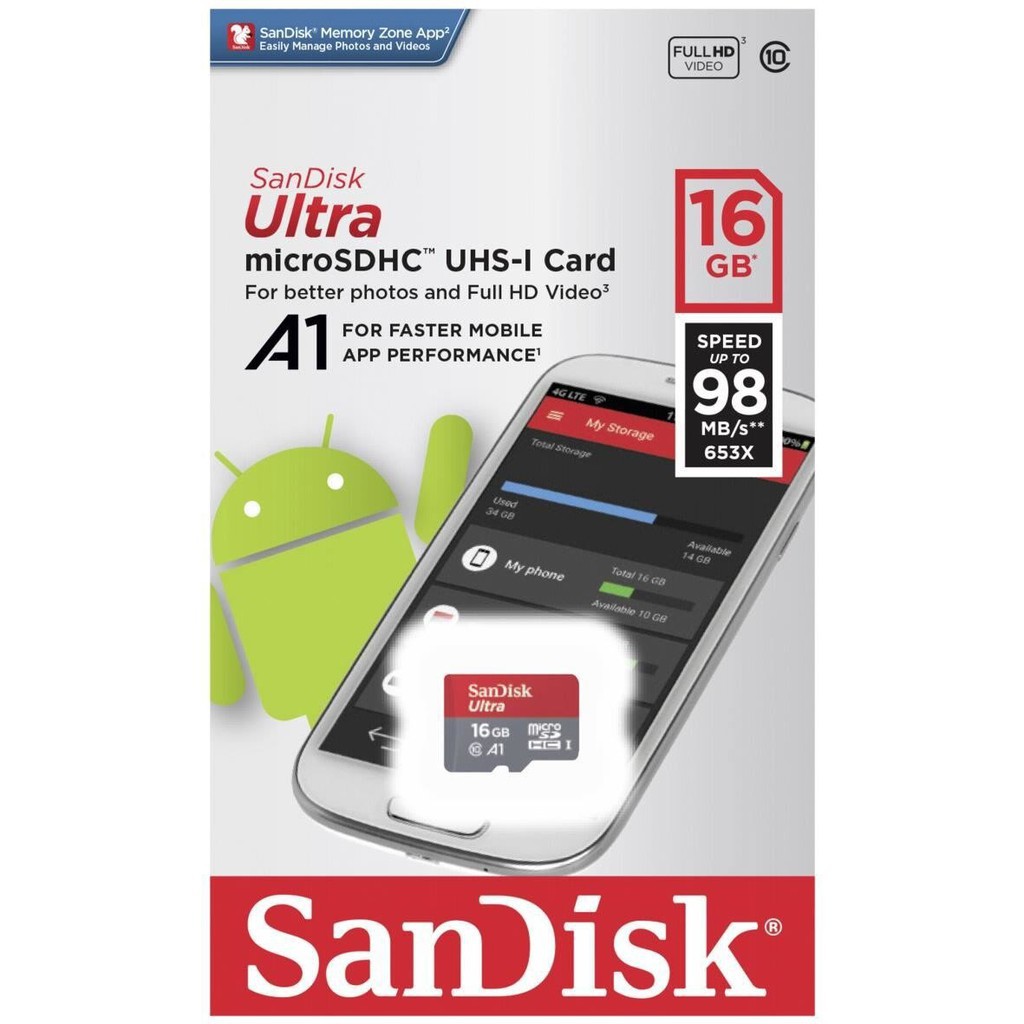 Memory Card Microsd SanDisk Ultra Micro SD Card 16GB UHS-I A1 up to 98Mbps Original