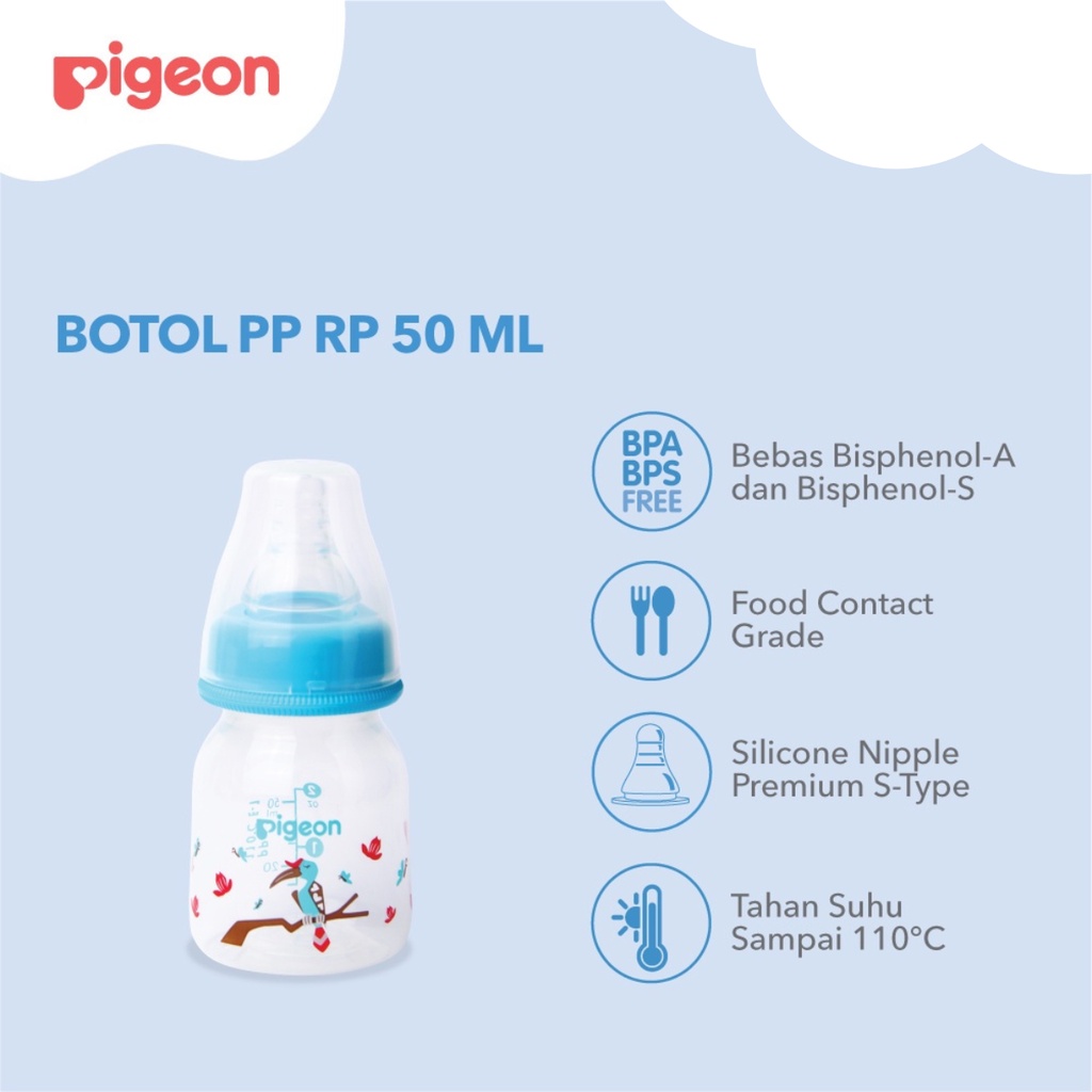 Pigeon Botol Susu Peristaltic Nipple Round Nursing Bottle PP RP Slim Neck Hornbill Burung Rangkok 50ml