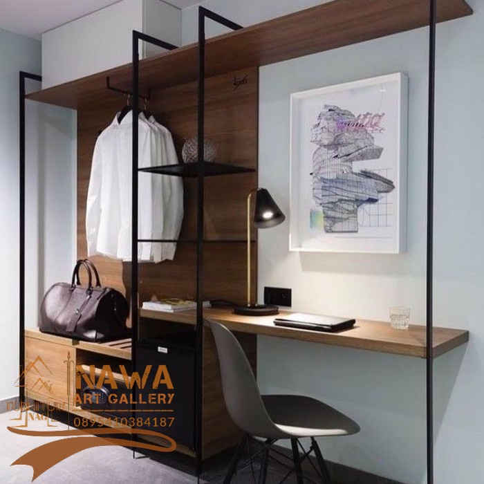 CUSTOM | Lemari Rak Dan Meja Kerja Industrial - Wardrobe Walk In